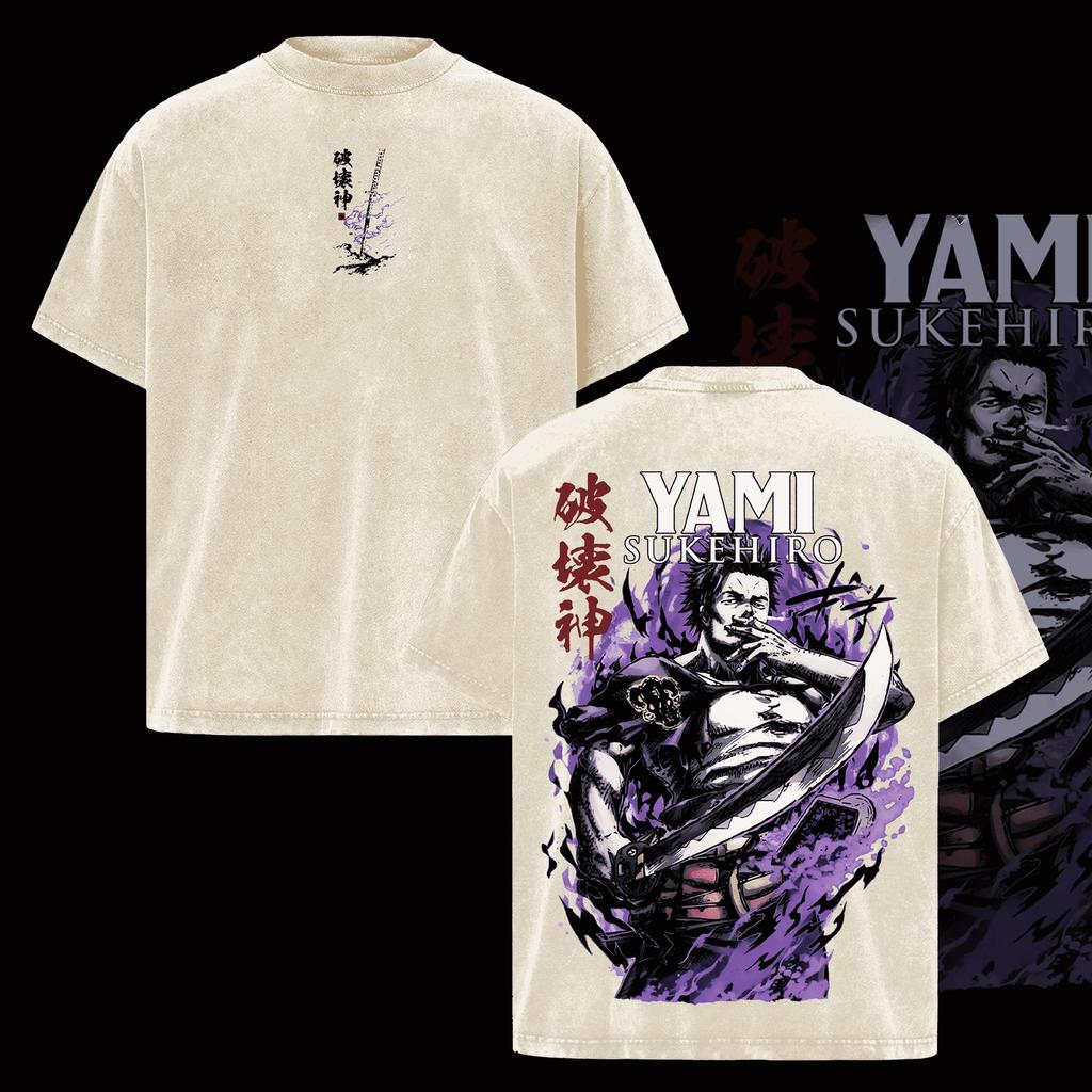 Yami Sukehiro Black Clover T-shirt Anime Printed Tshirt For Men's Clothing Y2k Washed Oversized T Shirt Pure Cotton Tees Tops
