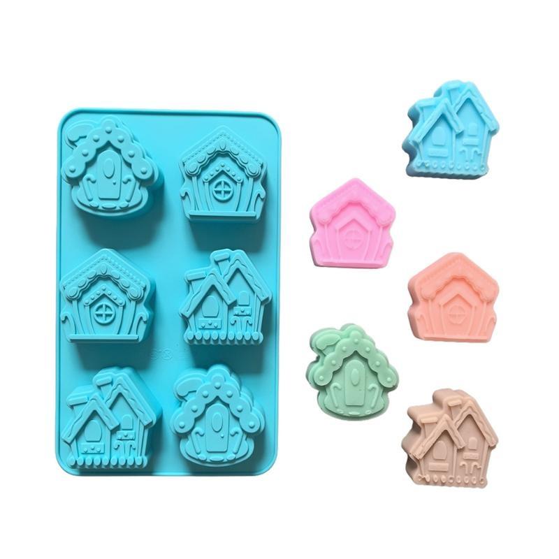 6-Cavity Christmas House Shaped Soap Candle Silicone Mold For Handmade Diy Wax Molds For Aromatherapy Soap