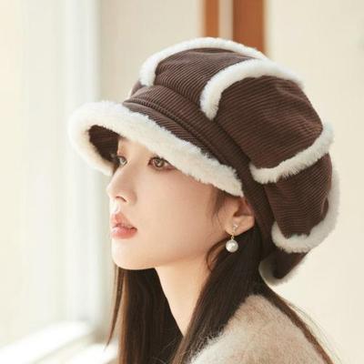Hat Women's Autumn Winter Velvet Warm Duck Tongue Hat Show Face Small Casual Drawstring Fisherman's Hat Fashion Caps