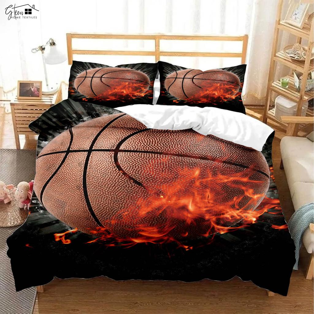 Coole Basketball 3D-gedruckte Bettdecke Kinderzimmer Bettwäsche-Set Bettdeckenbezug Kissenbezug Dreiteiliges Set Bettbezug