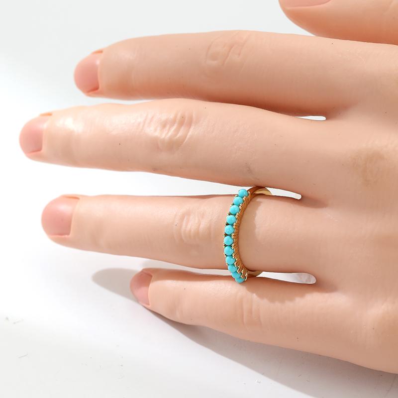 Classic Inlaid Imitation Turquoise Women's Ring Trendy Gold Color Geometry Daily Wear Party Jewelry Anniversary Gift