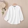 ZANZEA Women Casual Round Neck Solid Color Loose 3/4 Sleeve Blouse