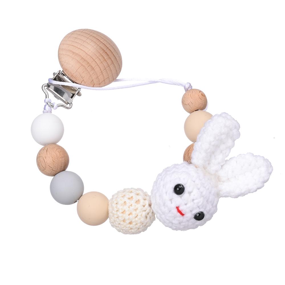 Baby Anti Drip Silicone Bead Chain Care Handmade Wood Teether Nipple Chain Teether Chain Clip Teething Chew Toys