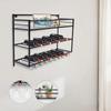 Wall Mount Wine Storage Rack with Glass Holder Steel Shelf 3-Tier Bottle Organizer for Home Bar Decor