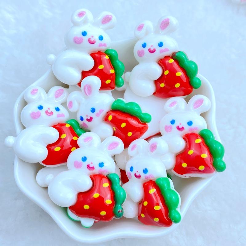 10Pcs New Cute Resin Mixed Strawberry Rabbit Series Flat Back Fit Phone Deco Parts Embellishments For Hair Bows Accessories