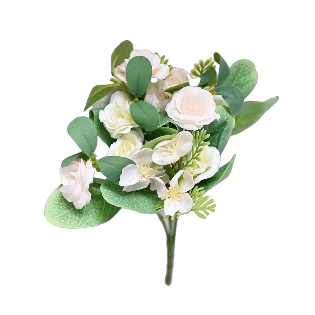 Silk Roses Lasting Artificial Flowers Artificial Rose Bouquet with Eucalyptus Leaves Fake Flower Arrangement for Wedding