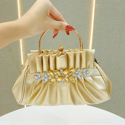 Retro Diamond-Studded Ladies' Handbags: Pleated, Fashionable Shoulder & Crossbody Evening Bags