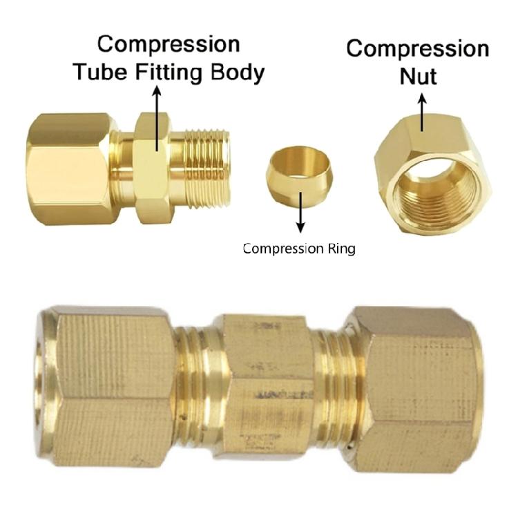 4Pcs Brass Plumbing Connector 1/4inch Compression Tube Fittings Adapter Suitable for Refrigerator Water Line Connection