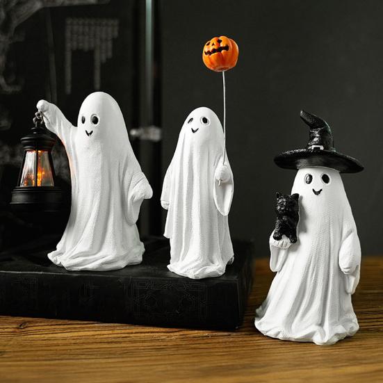 Halloween Ornament Spøkelse Heksehatt Gresskardesign Resin Statuett Dekorasjon Hjemmefest Atmosfære Rekvisitter