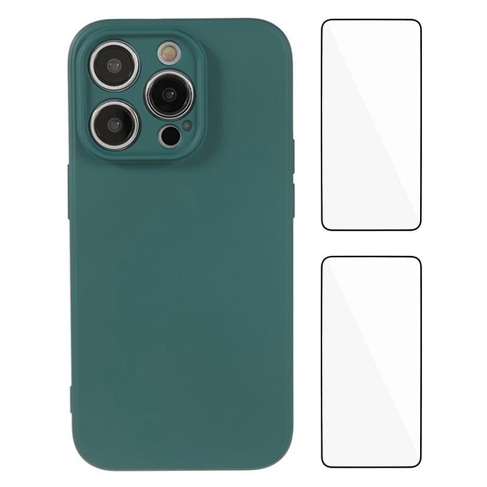 

WANLONFENG RB3 Series For iPhone 14 Pro Max Case with 2Pcs Screen Film,Precise Lens Hole Soft TPU Phone Back Cover Army Green