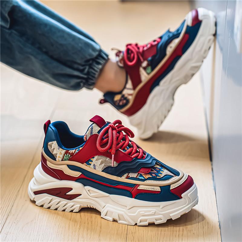 Spring and Summer New Breathable Casual Men's Shoes Thick-soled Wear-resistant Heightening Low-top Personalized Student Sports Dad Trendy Shoes