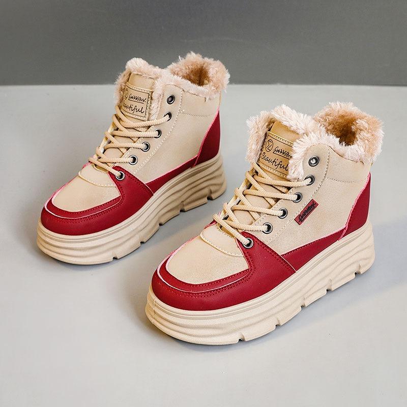 Soft leather high-top shoes women's platform white shoes autumn and winter new velvet thickened warm cotton shoes casual sports shoes