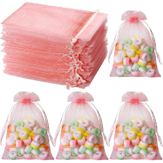 Hopttreely 100PCS Premium Sheer Organza Bags, White Wedding Favor Bags, 4x4.72 Jewelry Gift Bags for Party, Jewelry, Christmas, Festival, Bathroom