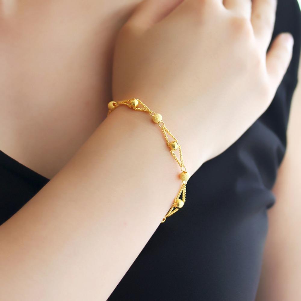 Laos Sand Gold Plated Beaded Bracelet European Coin Style Wedding Jewelry Fashion Accessory