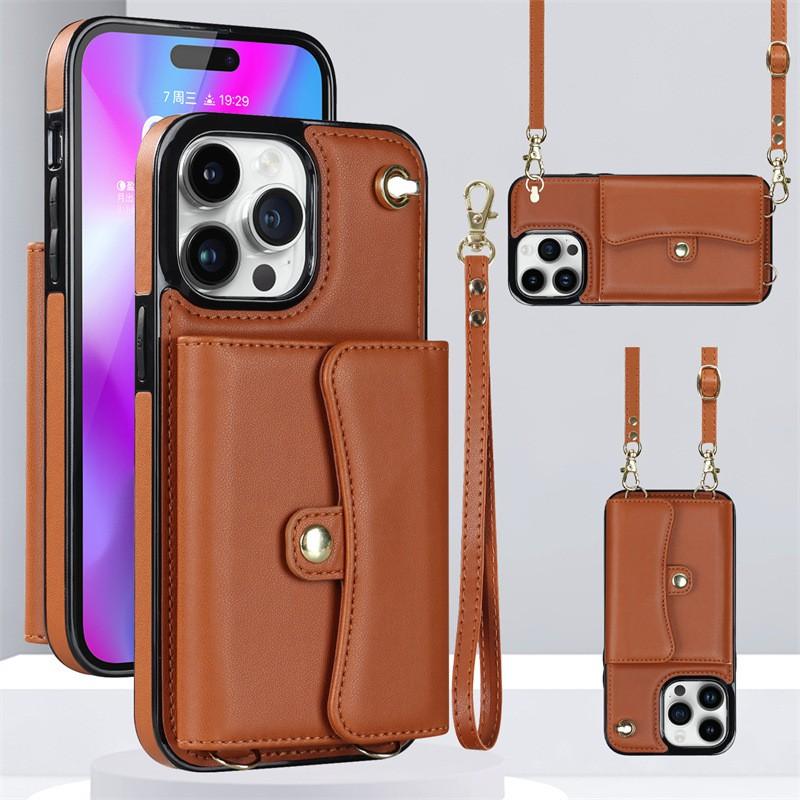 Leather Crossbody Wallet Case With Strap IPhone 14 Pro Max 13 12 11 - Flip Cover Card Slots Stand