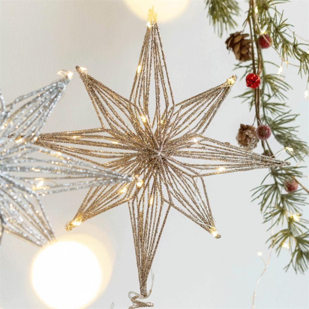 Christmas Tree Toppers Star with LED String Lights Ornaments for Christmas Home Party Decoration Festival Party New Year