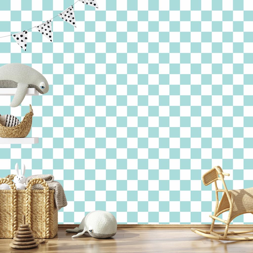 Checkerboard Wallpaper White and Celadon for Living Room and Bedroom 50x1000