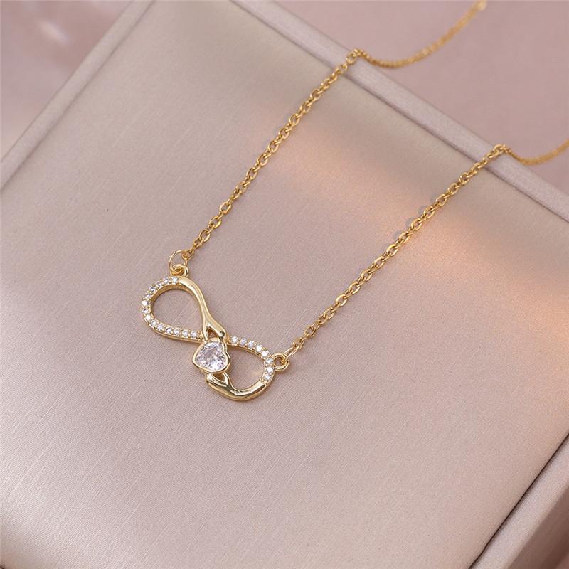 Fashion Mobius Strip Heart Zircon Pendant Necklace Stainless Steel Chain Geometric Choker Jewelry Gifts For Women Girls