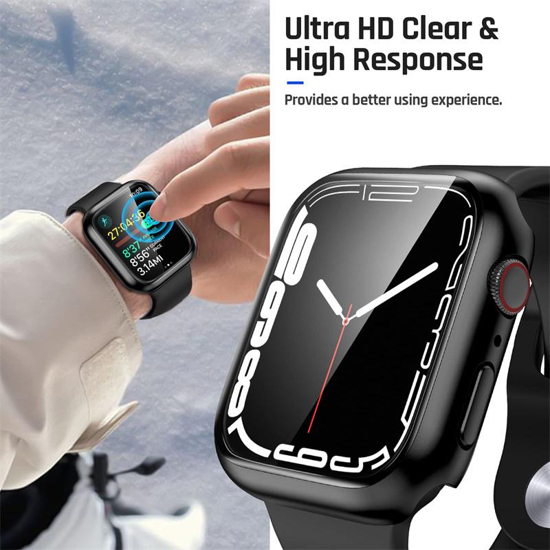 Tempered Glass+cover For Apple Watch Accessories 45mm 41mm 44mm 40mm 42mm Screen Protector serie 9 4 5 6 SE 7 8 Apple watch Case