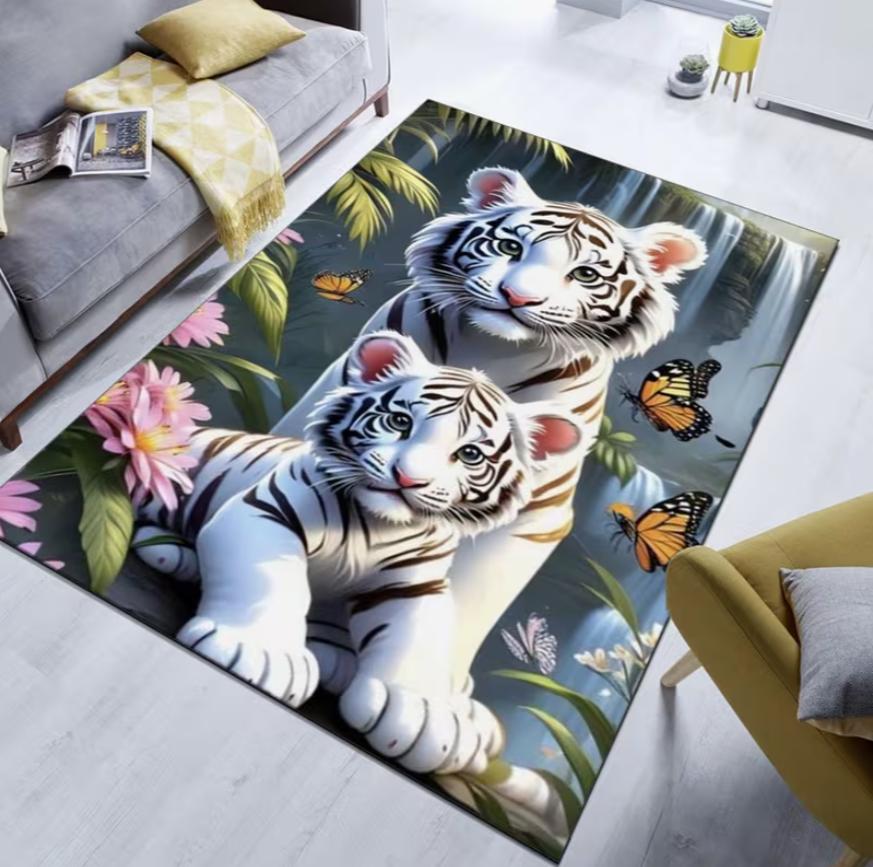 

A Cute White Tiger Family Non-slip Machine-washable Rug for Living Room Bedroom Bathroom Kids Room and Home Decoration Mat 40X60cm