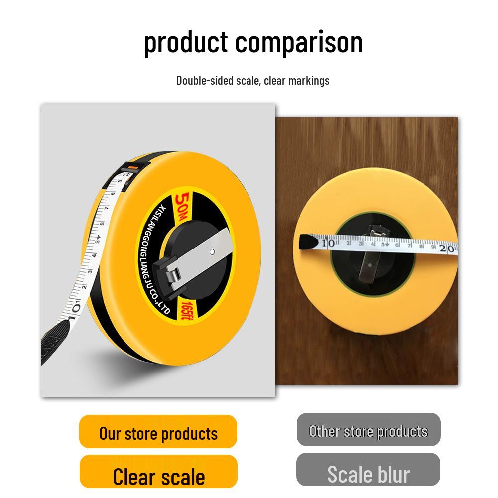 Precision Leather-Cased Fiber Measuring Tape: 10m to 100m for Industrial Surveying