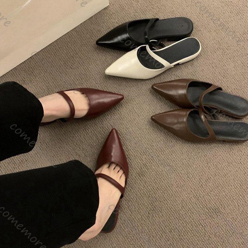 Comemore Baotou Half Slippers for Womem Temperament Shallow Mouth Pointed Head Female Summer Outside Wear Mules Slides Shoes