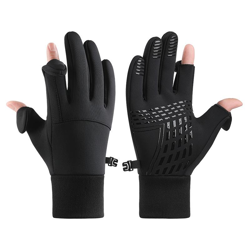 New Cycling Gloves Men's Winter Outdoor Sports Waterproof and Non Slip Two Finger Touch Screen Plus Velvet Warm Gloves