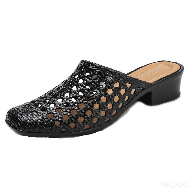 Fashion Women's hollowed out mid heel non slip thick soled toe sandals with fashionable simple design women's outdoor slippers