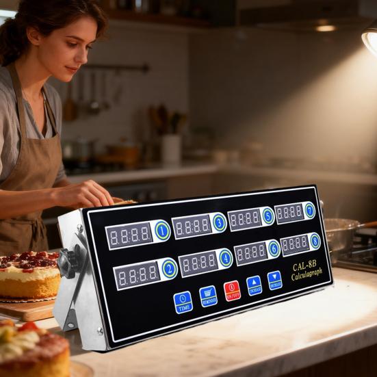 Kitchen Timer Stainless Steel Casing Digital Countdown Timer with 8-Channel LED Display Professional Calculagraph Timer