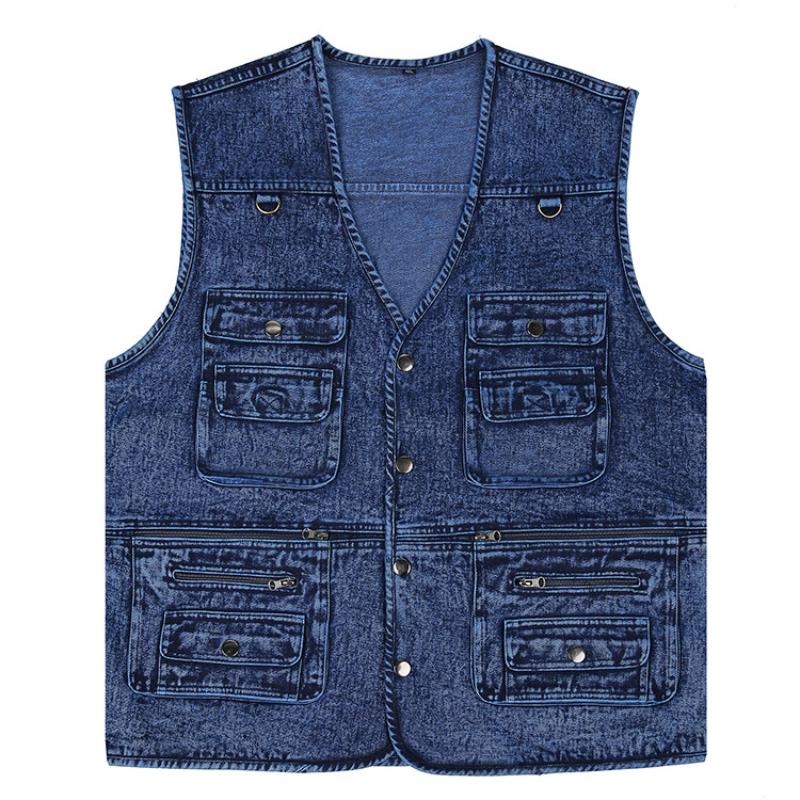 

Мужская джинсовая куртка XL-7XL большого размера, повседневный жилет для улицы, многокарманный жилет без рукавов, жилет, весна-осень, мужская одежда 7XL синий