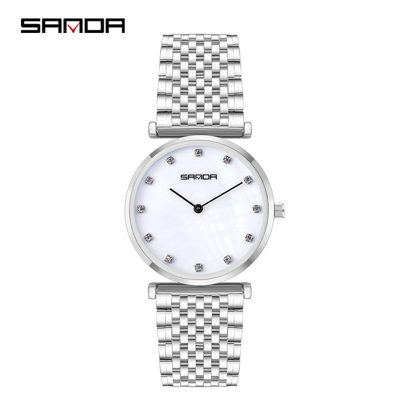 Sanda Women's Stylish Diamond Roman Numeral Waterproof Steel Band Watch