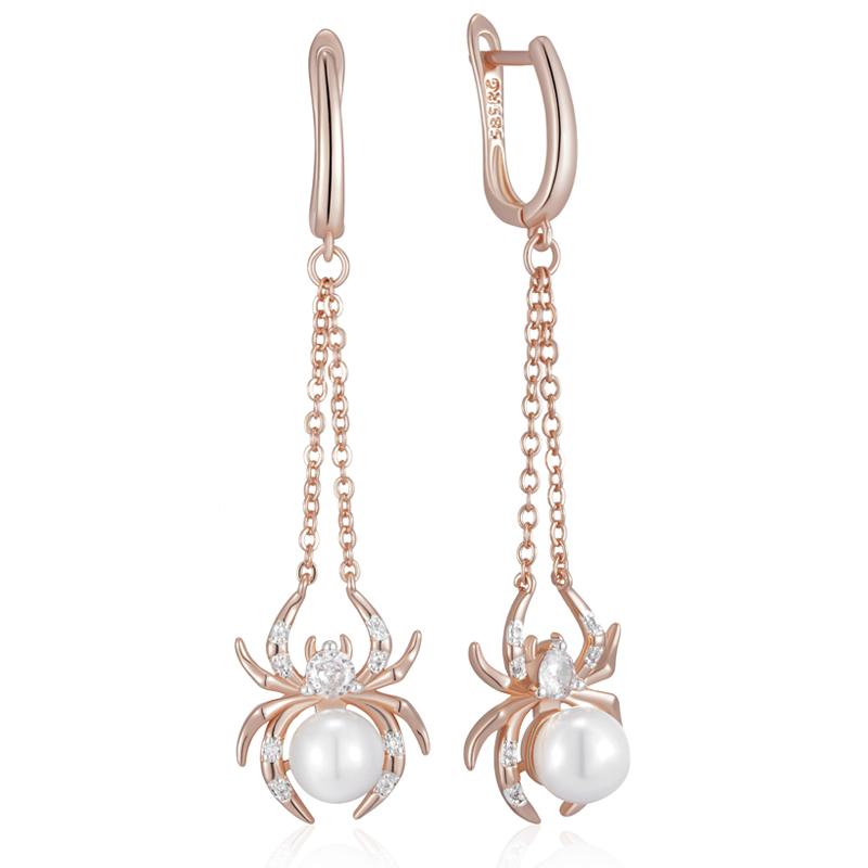 Spinnenperlen-Quasten-Hängeohrringe für Damen Mode Rosegold Farbmischung Mit Natürlichem Zirkon Punk-Schmuck