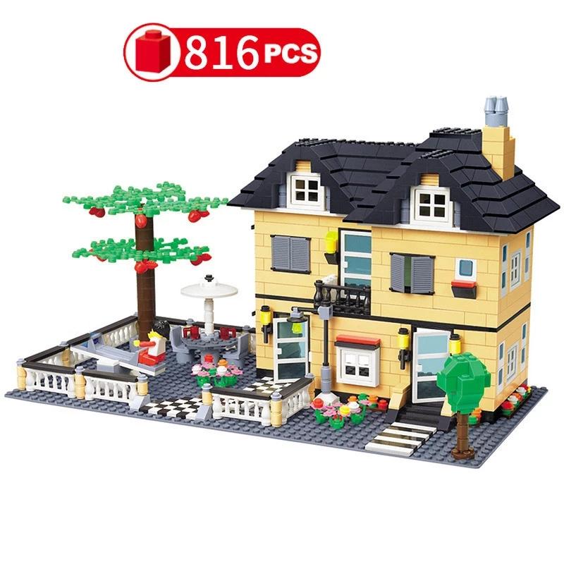 House Villa Architecture Cottage Model Building Blocks Bricks Friends for Girl Beach Hut Modular Home Village Creative City Shop