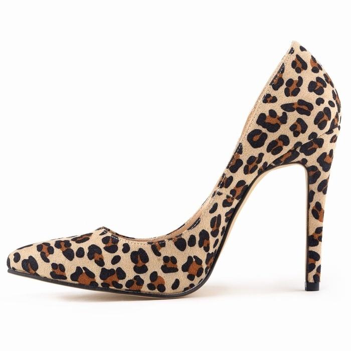 Women Pumps Classic 11cm Sexy Leopard Flock Pointed Toe High Heels Women Lady Pumps Velvet Spring Party Wedding Shoes Large Size Shoe