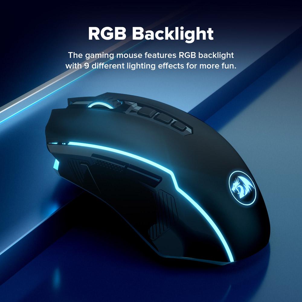 Souris gaming double mode sans fil/filaire Redragon M910-KS RANGER LITE RGB2.4G, 8000 DPI, boutons de tir rapide - Noire