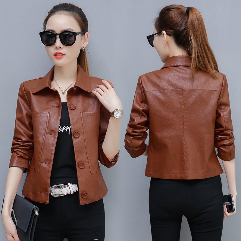 PU Leather Women's Short Jacket Women's Korean Version of Loose Large Size Women's Fashion Motorcycle Leather Jacket