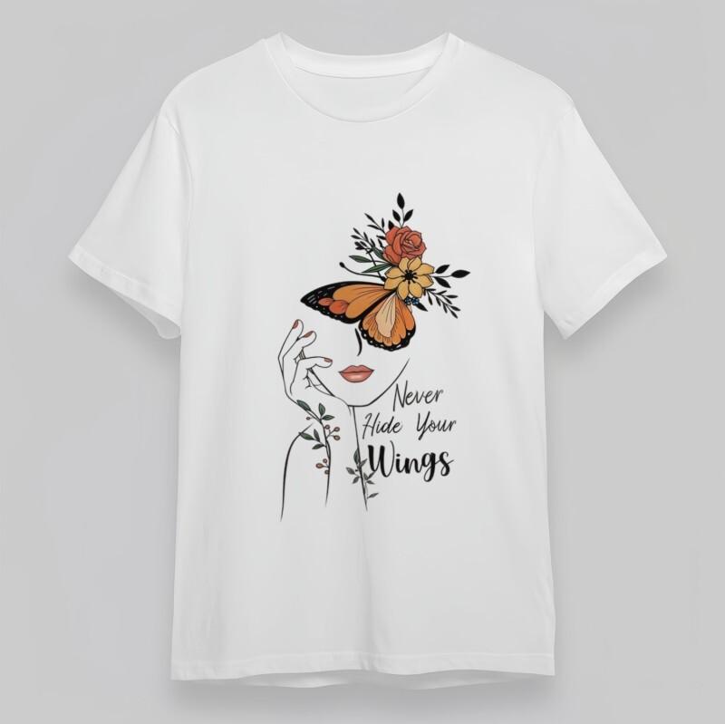 Women's Classic T-Shirt Butterfly Floral Never Hide Your Wing Print Oversize Tee