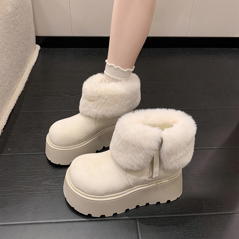 Fashion Winter Fashion Thick Sole Women Fur Snow Boots Concise Height Increase Shoes Ladies Outdoor Keep Warm Cotton Short Booties