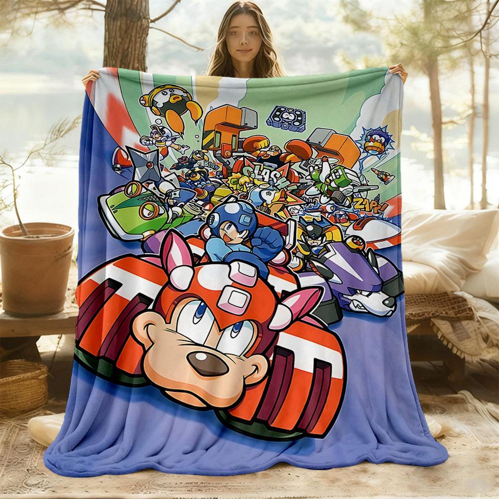 1PC Mega Man, Robotics Outdoor Blanket Lightweight Flannel, Soft & Warm, All-Season Use for Sofa, Outdoor, Camping, Living Room, Office17