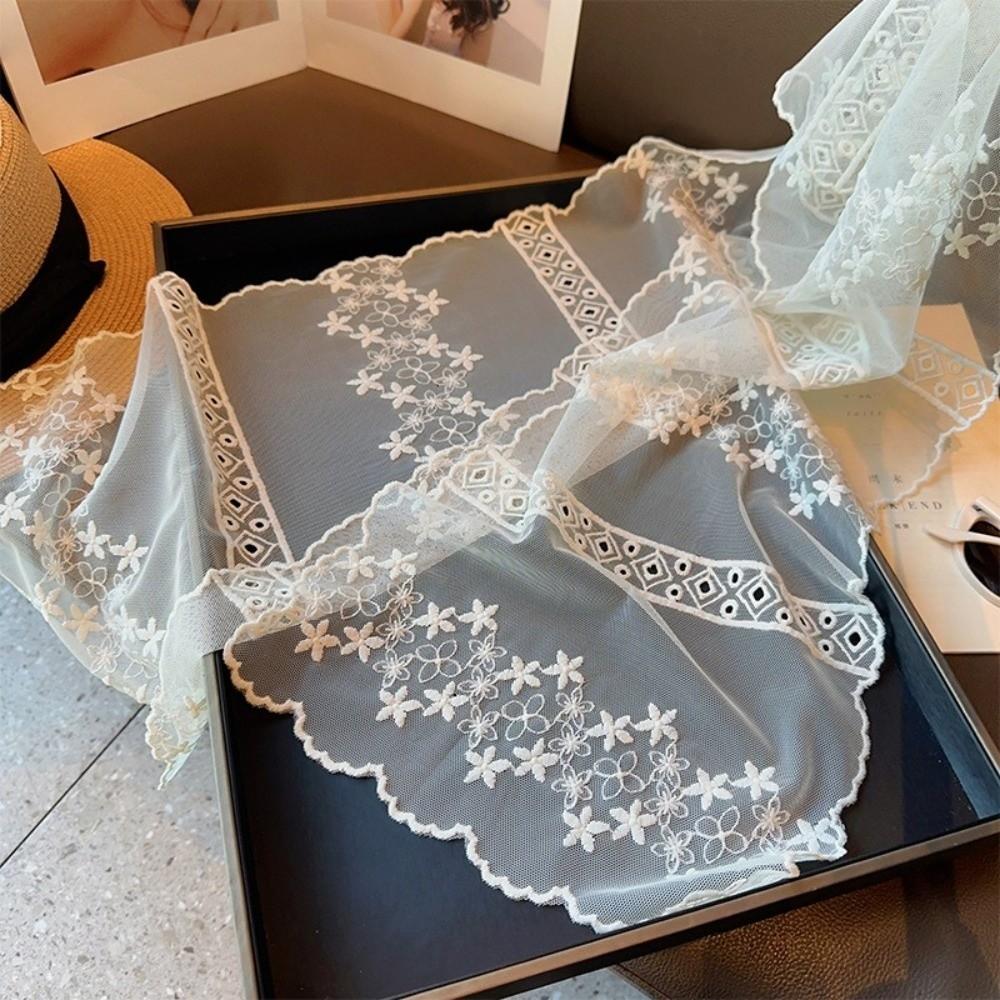 Solid Color Travel Sun Protection Scarf Embroidered Flower Decorative Shawl for Women Girl