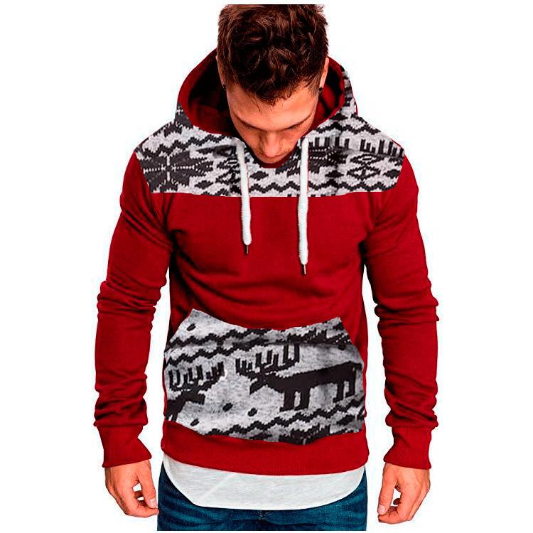 Men s Slim Fit Christmas Deer Hoodie 3XL красный