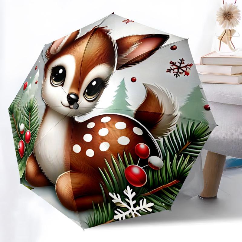 1 Stück Winterhirsch Automatischer Faltregenschirm Kompaktes 8-Rippen-Design, Langlebiger Eisenrahmen für Reisen, Outdoor, a0920084
