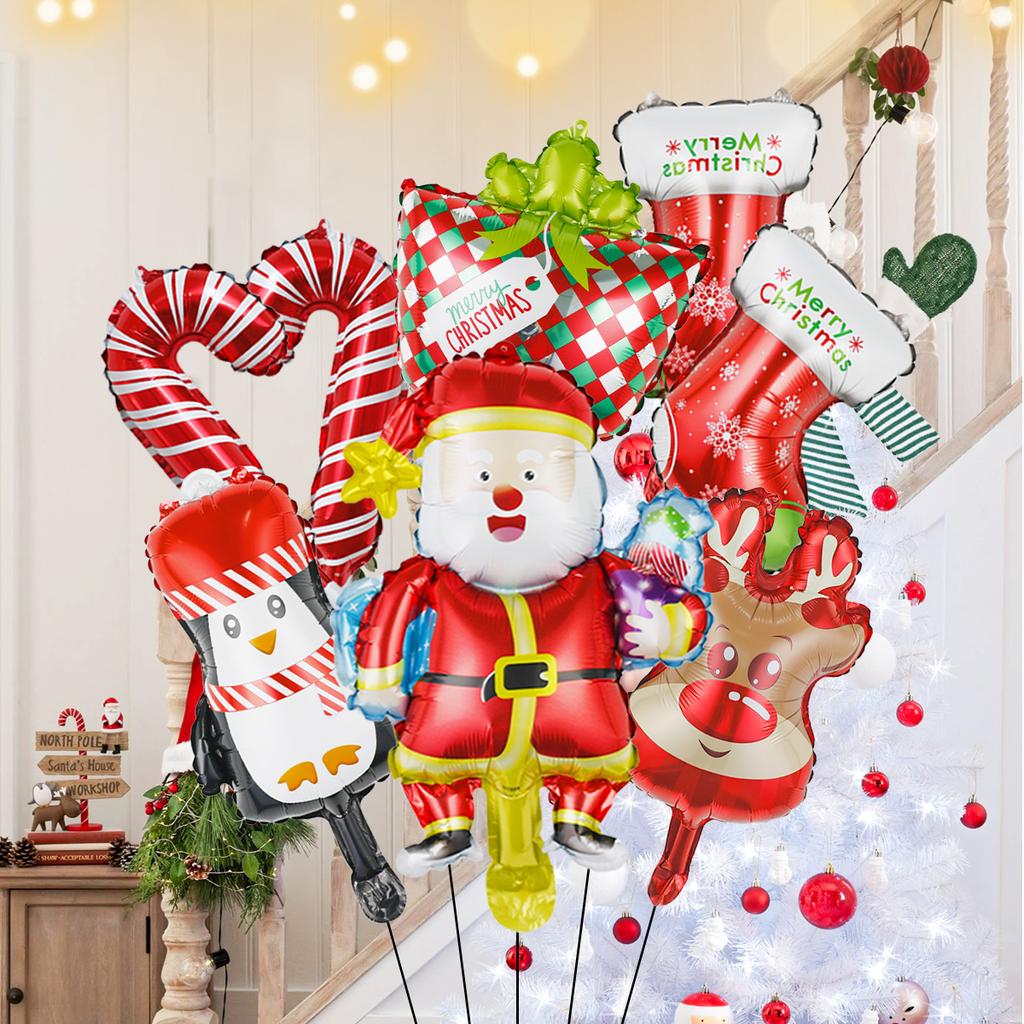 8pcs Mini Christmas Old Man Elk Snowman Foil Balloons, Christmas Decorations New Year Party Christmas Tree Home Decoration