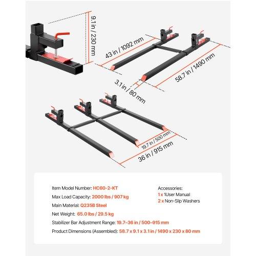 VEVOR Pallet Forks, 907 Kg Clamp On Pallet Forks, 149 Cm Total Length Heavy-Duty Tractor Fork with Adjustable Stabilizer Bar for Tractor Attachments