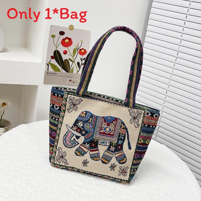 Cartoon Elephant Owl Canvas Handbag With Embroidery For Daily Casual Use
