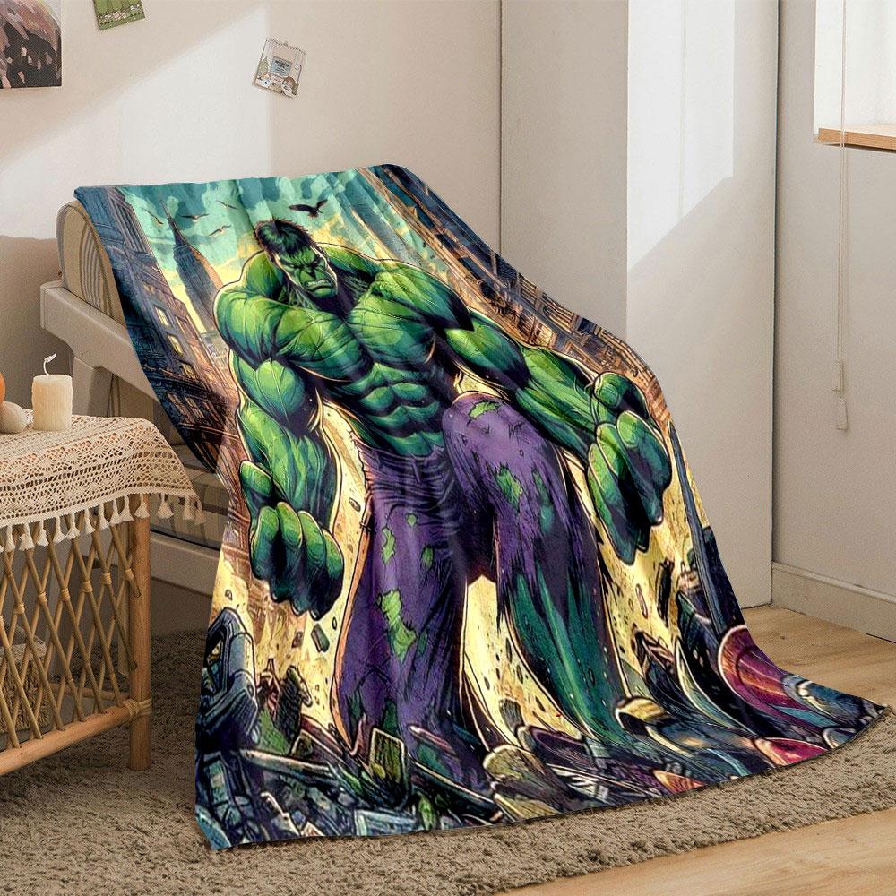 "Green Muscle Hero in Cityscape" print blanket soft and cozy perfect for the living room bed sofa or a nap,gift