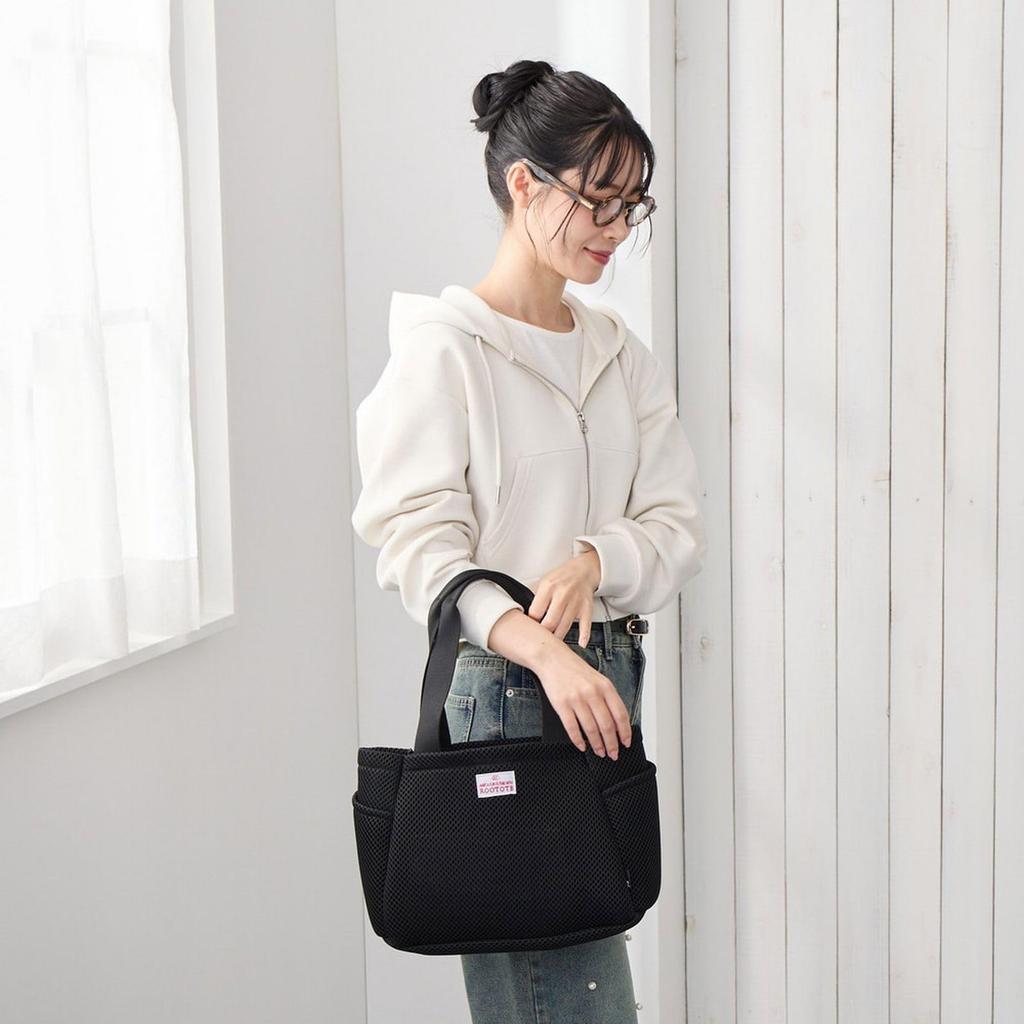 Damska mała torba typu tote z siatki Rootote z ruchomą przegrodą, Lekka, SN. Garmażeria. Paruti. Wafer-A 3672 (03 Czarny)