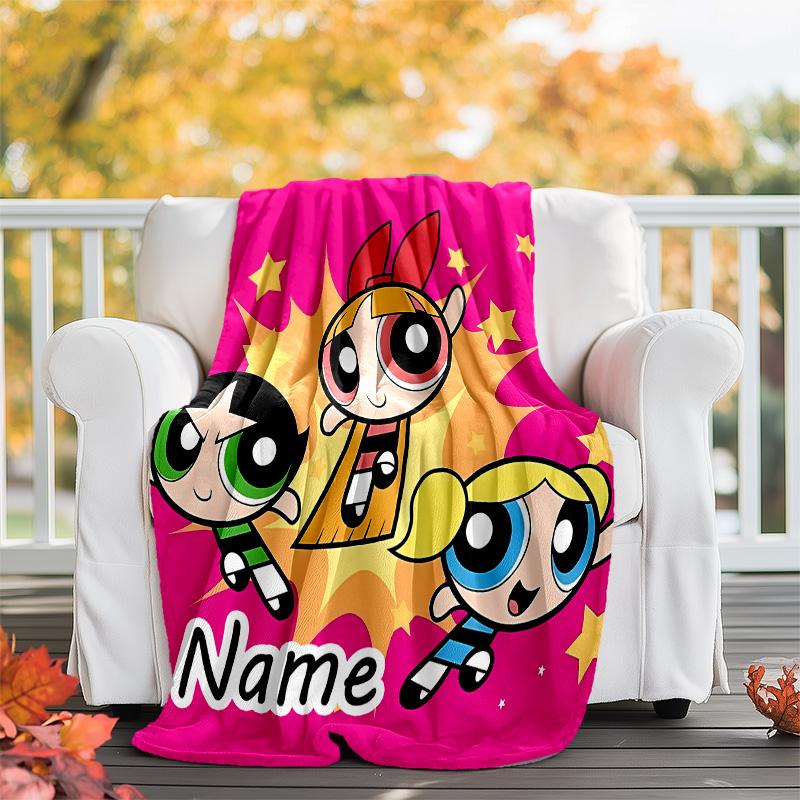 Customizable The Powerpuff Girls Throw Blanket – Personalized Name, All-Season Cozy Snug Blanket, Machine Washable, Personalized Blanket