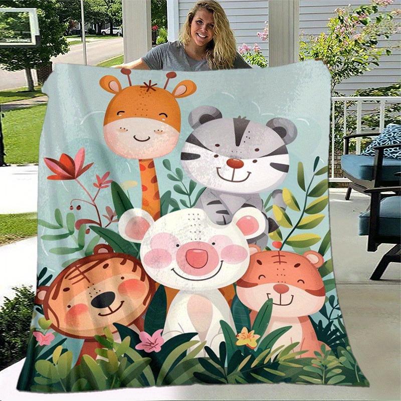 1pc Cartoon Animals Printing Lightweight Flannel Blanket, Comfortable and Warm Blanket, for Camping Sofa Bed and Couch Office, Gift