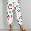 Women Plus Size Loose Nautical Print Cropped Pants Blue Beige Cross Hem With Pockets